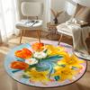 Luxury Round Botanical Multicolor Area Rug, Non-Slip Floor Mat for Family Room