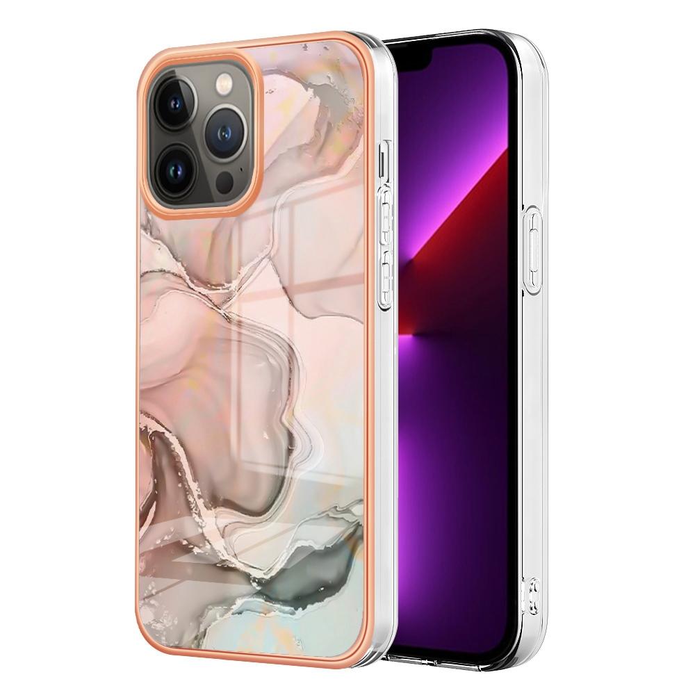 

For iPhone 13 Pro 6.1 inch YB IMD Series-16 Style E Marble Pattern Phone Case Electroplating Frame IMD 2.0mm TPU Scratch-Proof Protective Cover Pink
