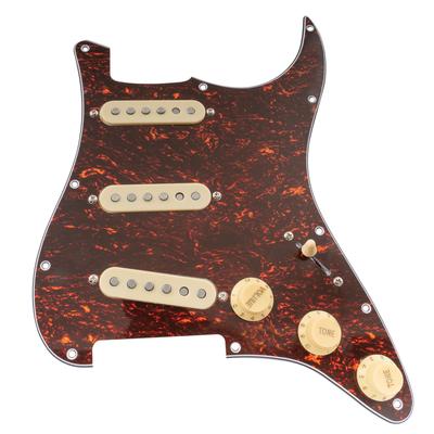 Musiclily Pro SE SSS Pre-wired Strat Pickguard with Staggered Alnico 5 Single-Coil Pickups (for ST Stratocaster) – Red Tortoise Shell, 4-Ply