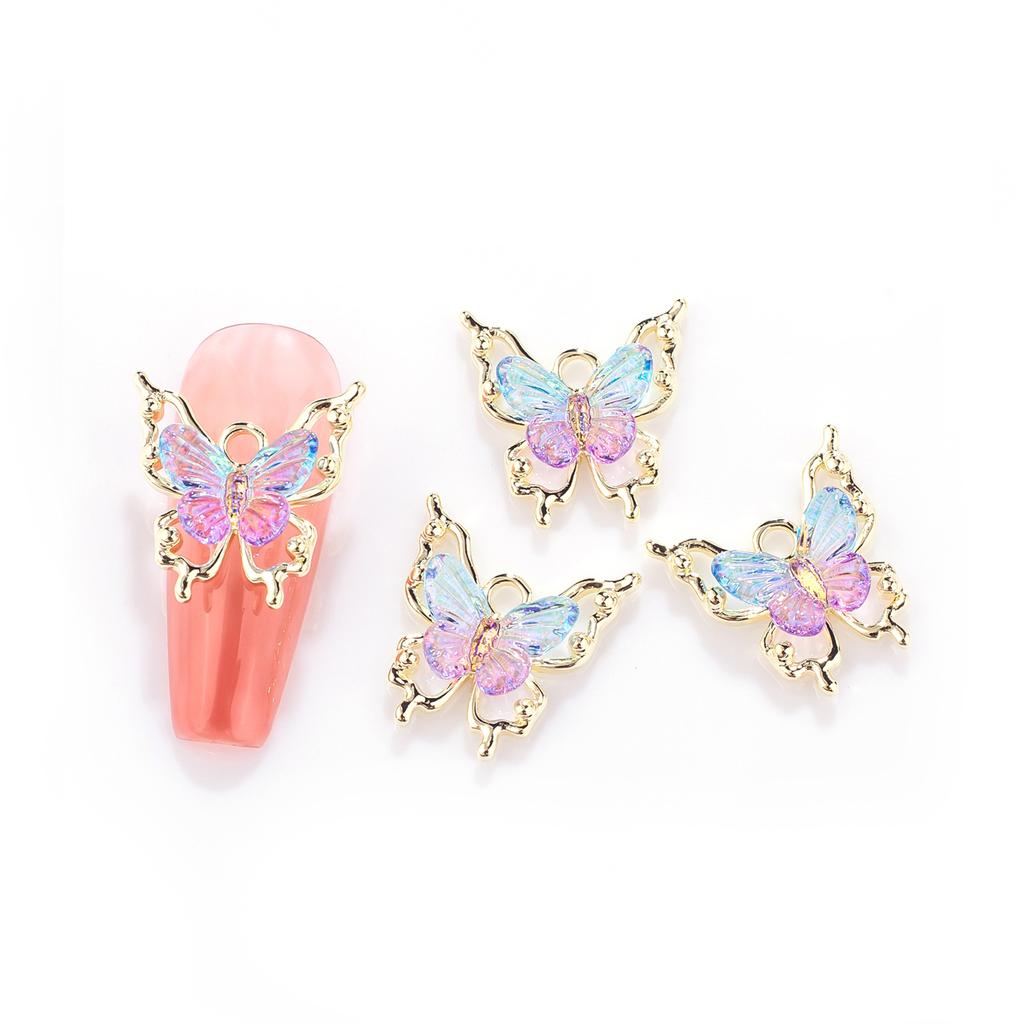 10pcs Butterflies Nail Decoration Shiny Stereoscopic Nail Charm Art 3D Stereoscopic Visual Effect Gradient Iridescent Butterflie