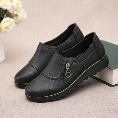 Spring and Autumn Four Seasons Women's Shoes Solid Color Fashion Casual Women's Leather Shoes Wedge Heel Comfortable Work Shoes Without Lace-up