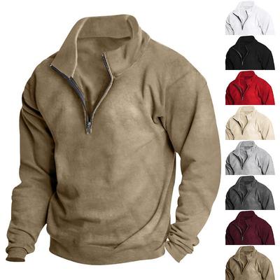 Men's European-Size Fleece Sweatshirt - Stand-Up Collar, Half-Zip, Long Sleeve for Autumn & Winter