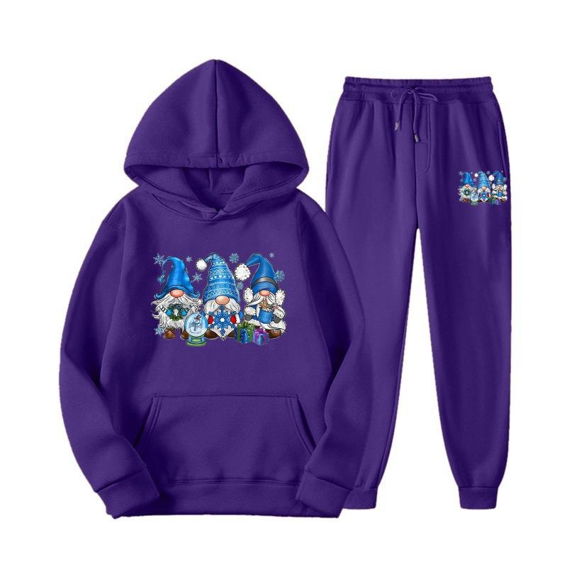 New European and American sweater sweatpants two-piece set loose casual hooded sweater set printed drawstring sweater