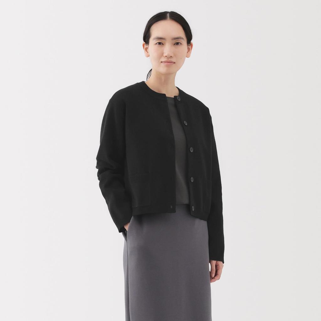 MUJI Washable Knit Crew Neck Size M Women's Cardigan, Black, (BA1Q4A5S)