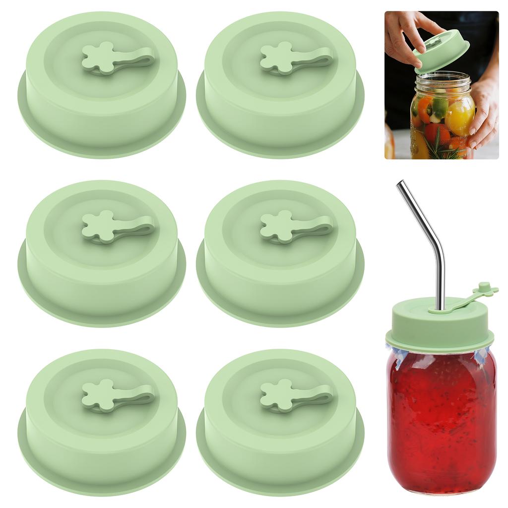 6Pcs Mason Jar Lid Fit Regular and Wide Mouth Jar with Straw Hole and Stopper Leak-proof Bottle Cover Silicone Replacement Lid