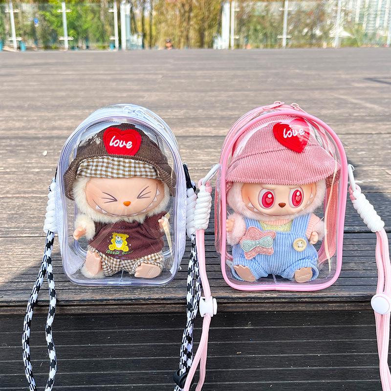 15cm Dustproof Crossbody Stroller Bag: La Bu Bu Second Gen Transparent PVC for Cotton Dolls