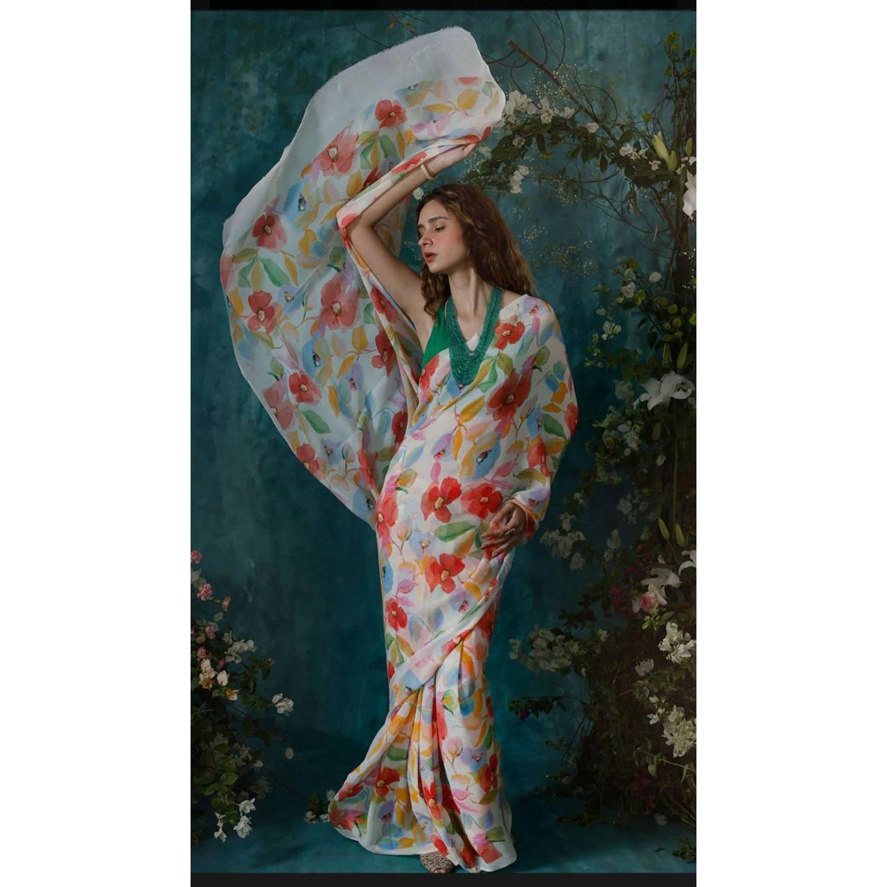 

Многоцветная повседневная одежда Pure Georgette с принтом сари