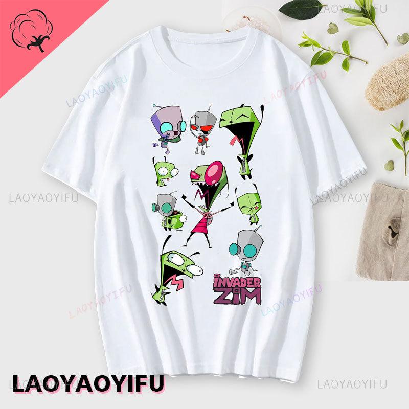Lustiges Invader Zim Invader Gir Grafik T-Shirt Bild Männer Frauen Baumwolle Camisetas Cartoon Retro Baumwoll-Tees Liebliche Streetwear Oberteile
