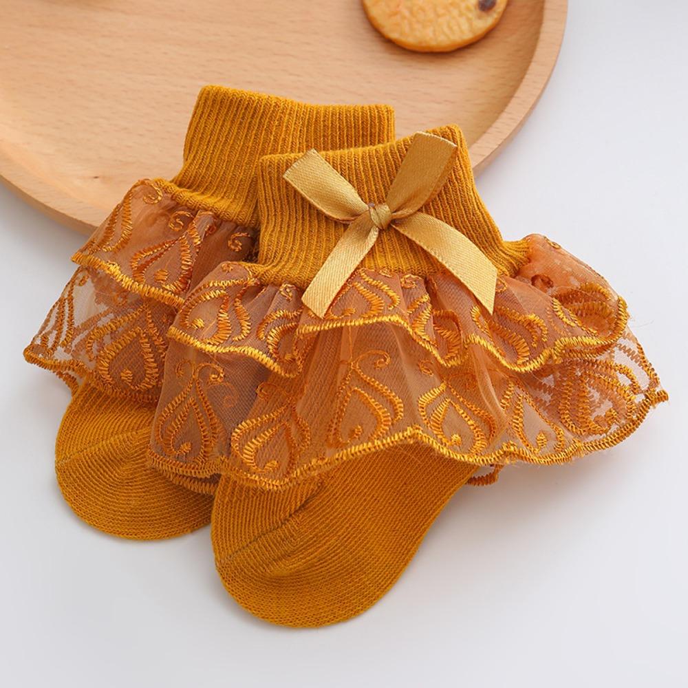 

Soft Baby Girls Lace Socks Thin Princess Bow Dress Socks Delicate Toddler Ruffle Ankle Socks 1-2 Years імбирний/жовтий