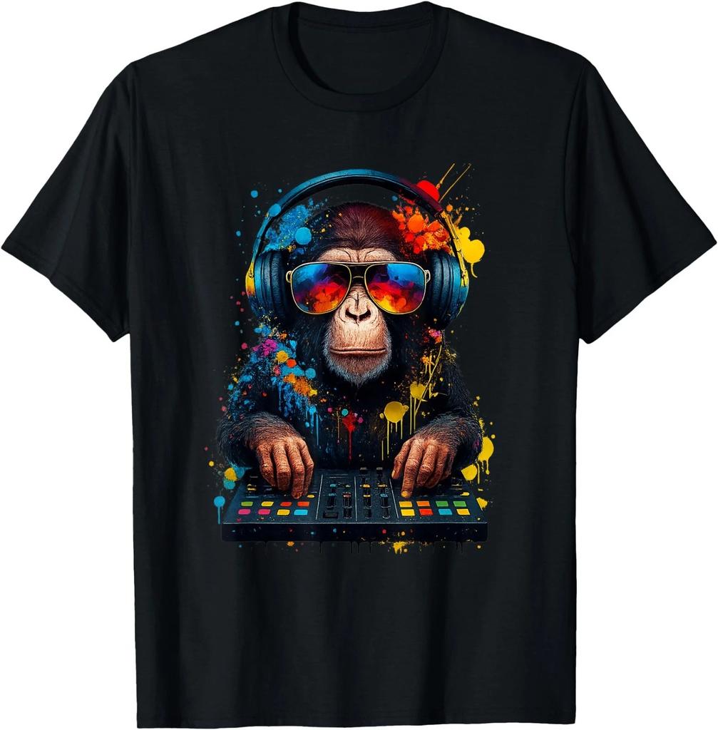 T-shirt Rave DJ Scimmia Figa Con Occhiali da Sole
