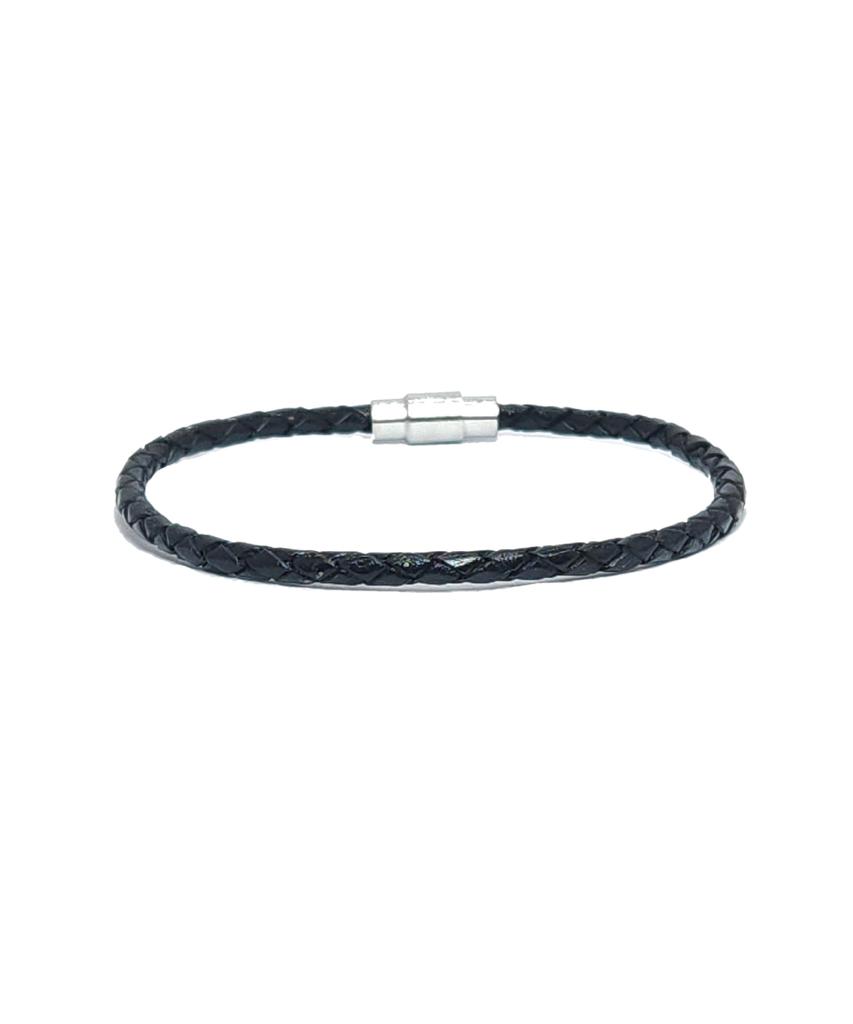 The Shirts Studio Black Simple Basic Leather Bracelet (L)