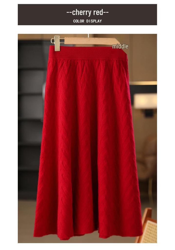 Women's Knitted A-Line Umbrella Skirt - Mid-Length Thickened Wool for Autumn/Winter 2025