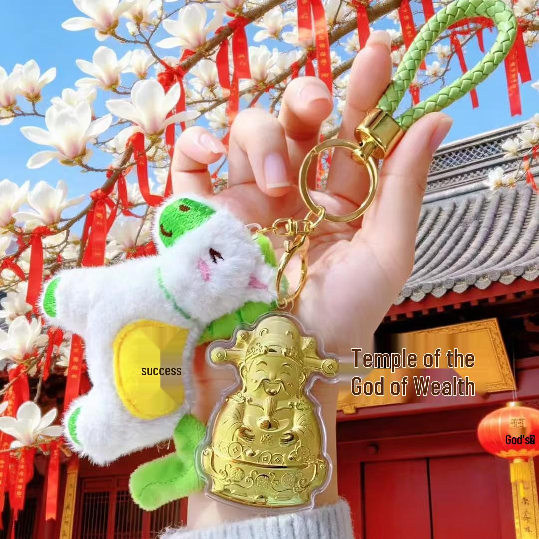 Gold God of Wealth Keychain: Festive Red & Gold New Year Gift Pendant