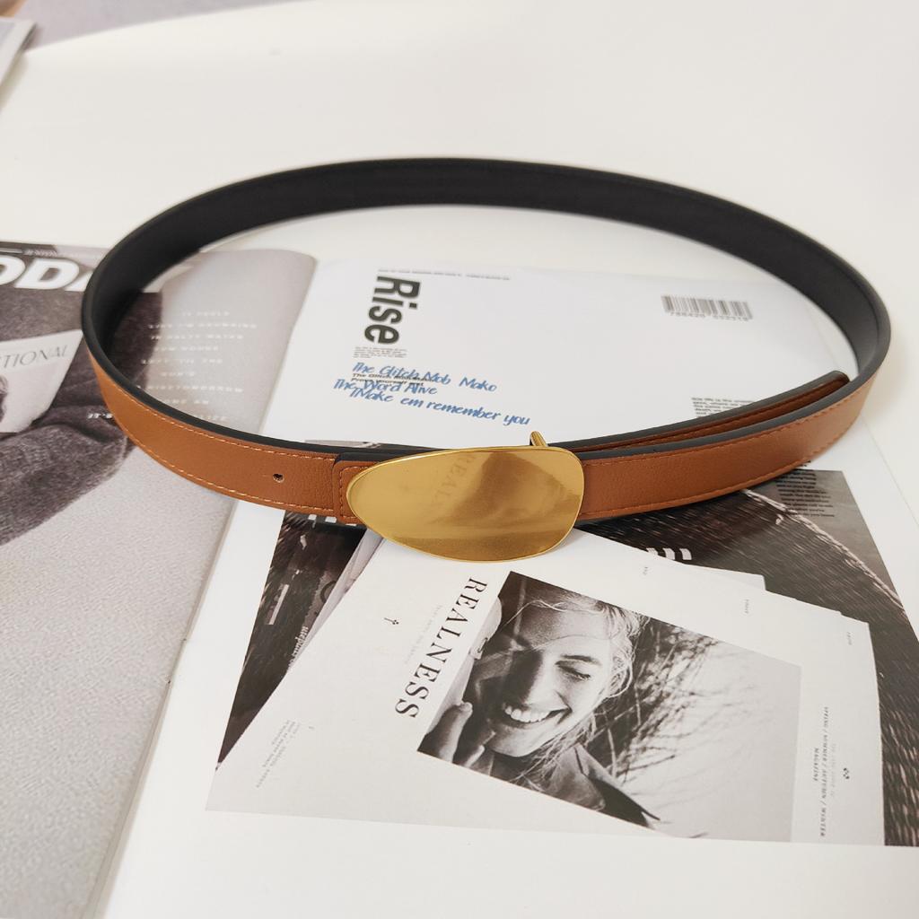 Oval Leather Cowhide Belt For Women, Simple Decorative Trendy Jeans Belt For Women