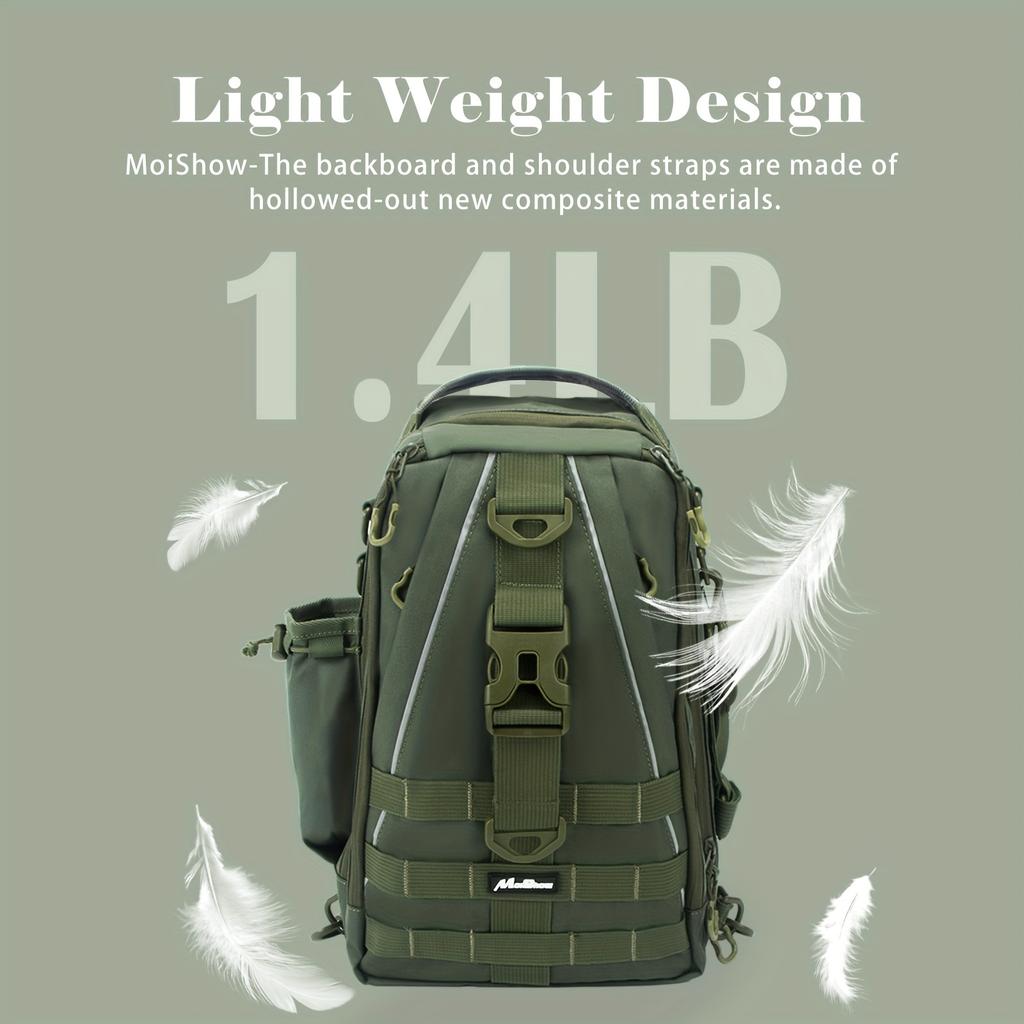 FunVZU Fishing Tackle Backpack, Fishing Bag with Rod Holder Water-resistant Material, Removeable Shoulder Strap