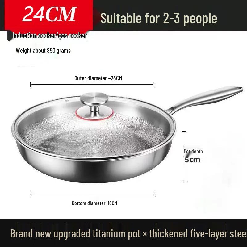 Premium Titanium Non-stick Hammered Frying Pan with Steel Layer, Ideal for Steaks, Flat-Bottomed Design