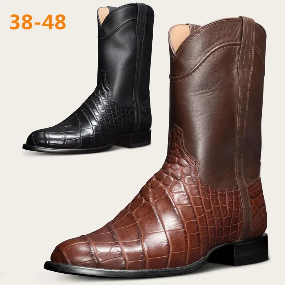 Fashion Men's Classic Crocodile Pattern Ankle Boots Retro Designed Men Shoes Wide Toe Western Cowboy Boots Pointed Working Boots for Men
