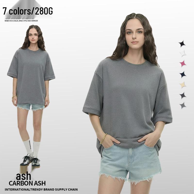 

Retro American Style Heavyweight Boxy T-shirt with Ribbed Cuffs - Spring/Summer Collection Large
