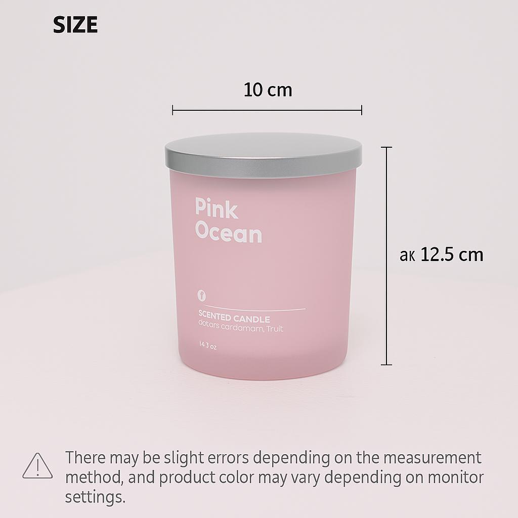 470g "Pink Ocean" Scented Candle – Large Colored Glass Jar with Steel Lid for Sweet Marine Ambiance