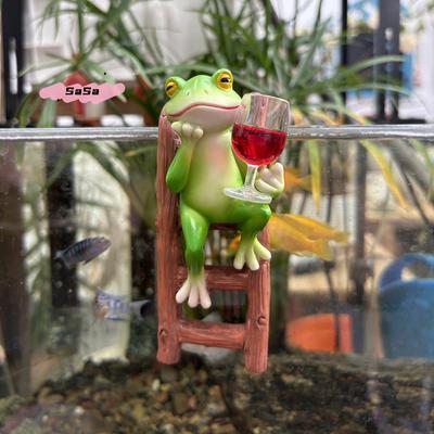 Cute Miniature Climbing Ladder Drinking Frog Figurine Resin Sculpture Painted Planter Decorative Frog for Home Garden