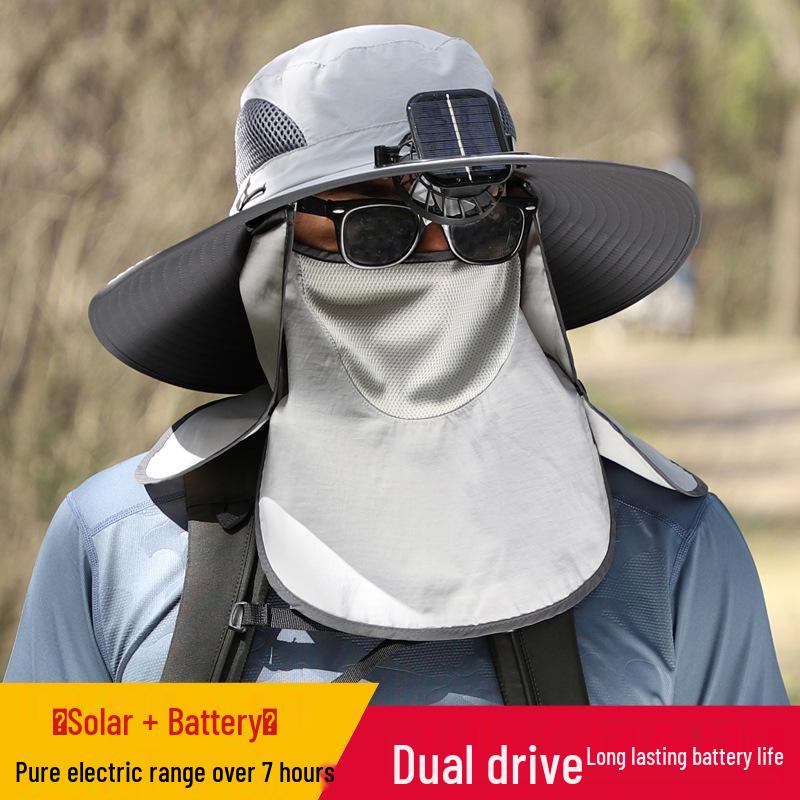 Men's Solar-Powered Fishing Hat with Fan - Sun, Mosquito, Neck, and Face Protection for Outdoor Summer Leisure