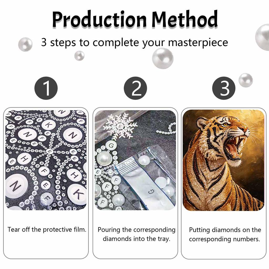 DIY Pearl Bead Art Canvas Tiger Pattern Frameless Creative Craft Painting Kit for Relaxing Home Wall Decoration
