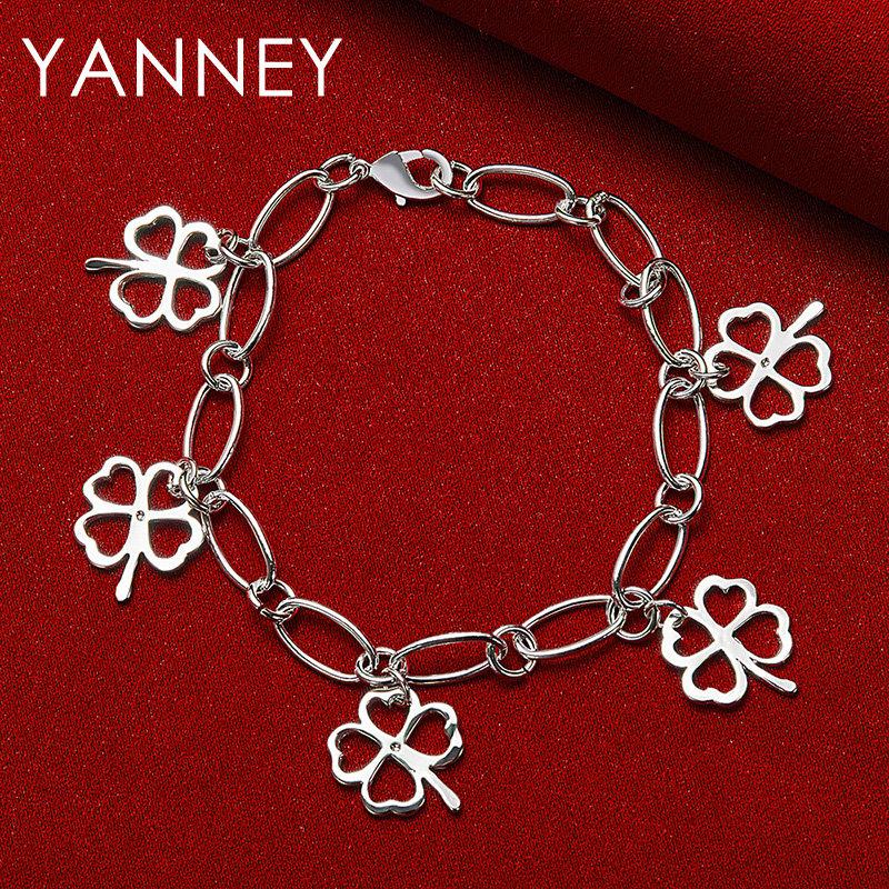 Exquisite 925 Sterling Silver Four-Leaf Clover Bracelet - Women's Gift Jewelry Party Fashion Accessory
