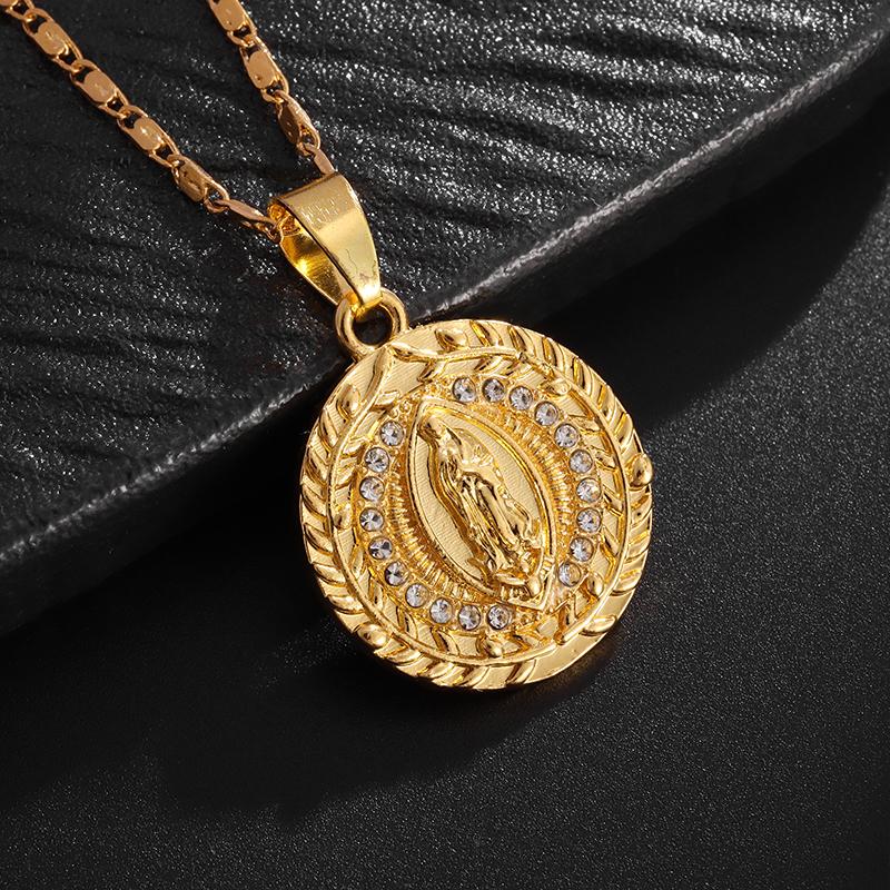 Classic Catholic Virgin Mary Square Pendant Necklace for Men Women Christian Religious Prayer Amulets Jewelry Gifts