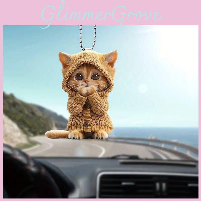 Cat Acrylic Car Accessory With Christmas Tree Decor For Auto Interior Decoration