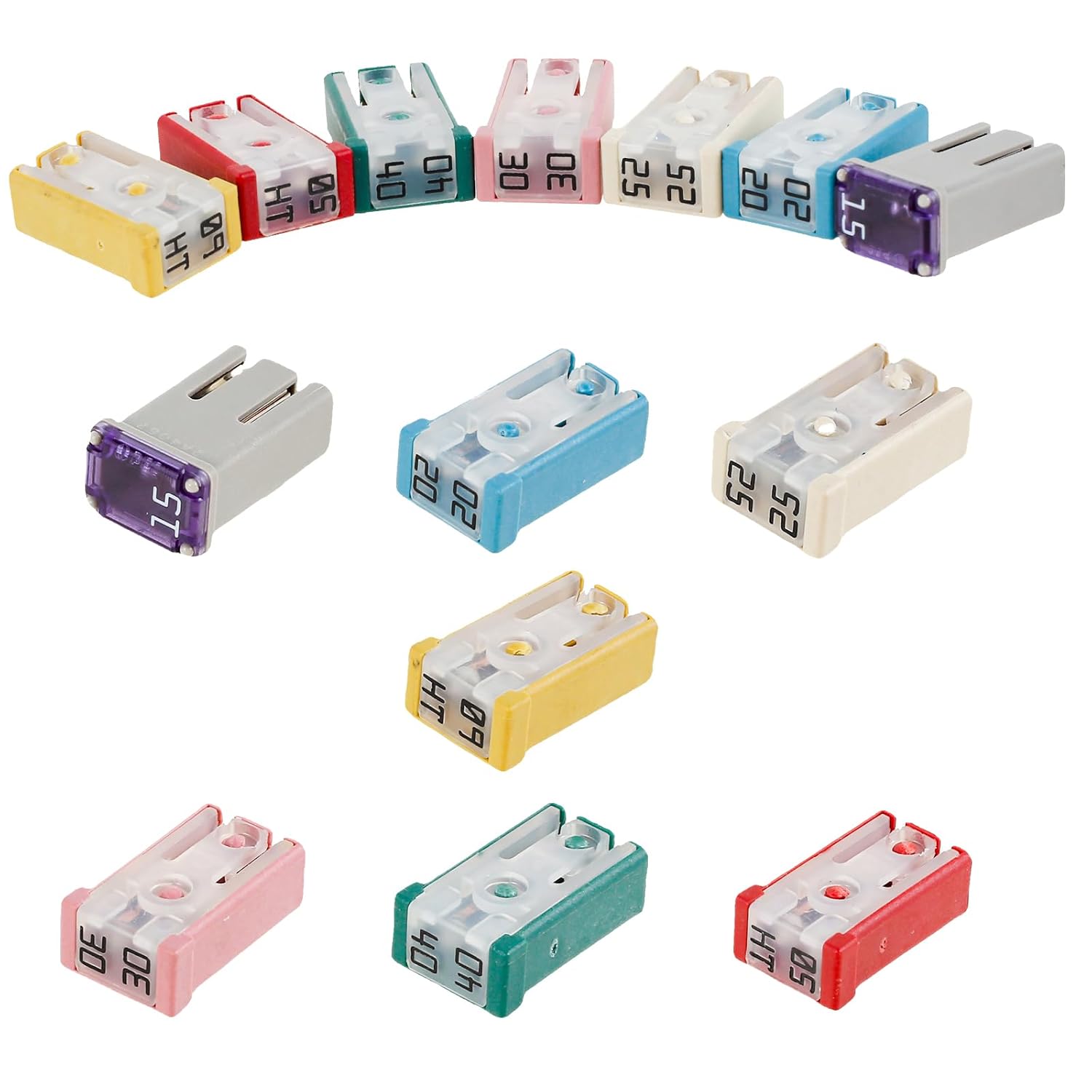 14Pcs Mini Slotted Automotive MCASE Shaped Cartridge Fuse Kit 15A 20A 25A 30A 40A 50A 60A 32V, Mini Shaped Cartridge Fuse Kit, Micro Cartridge Fuses,