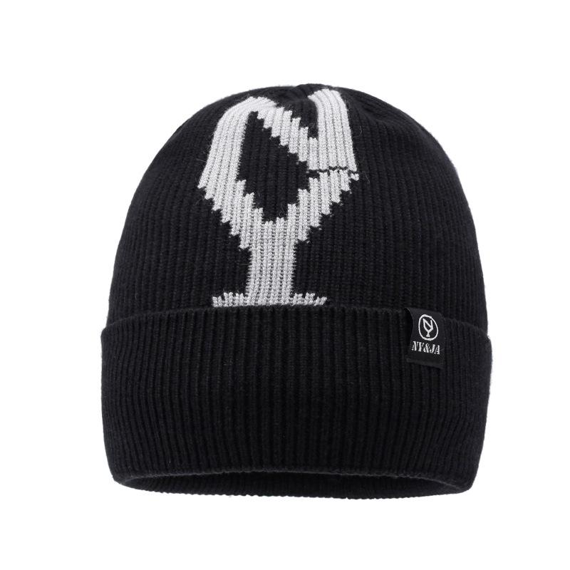 New Thermal Knitted Wool Hat Men'S Pullover Hat Solid Color Versatile Casual Outdoor Letter Cold Hat