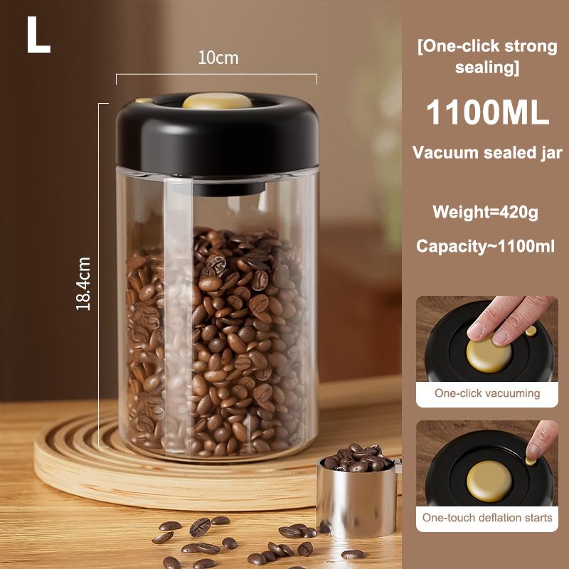 Transparent Glass Coffee Beans Storage Jar Vacuum Sealed Moisture-Proof Air Extraction Airtight Container for Household Food