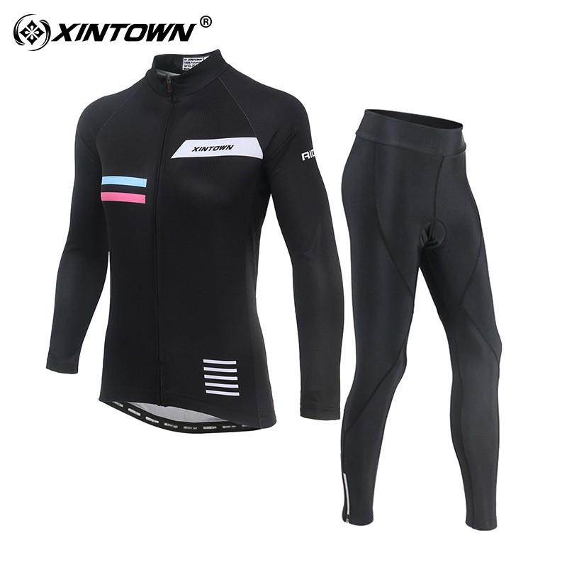 Womens Cycling Jersey Set Long Sleeve Breathable Bike Riding Outfit Sportswear