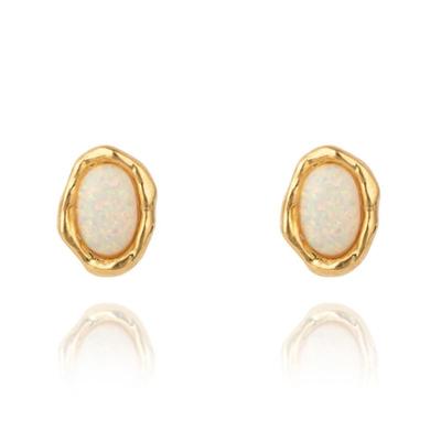 Brincos Pequenos de Opala Cabochão em Ouro 14K