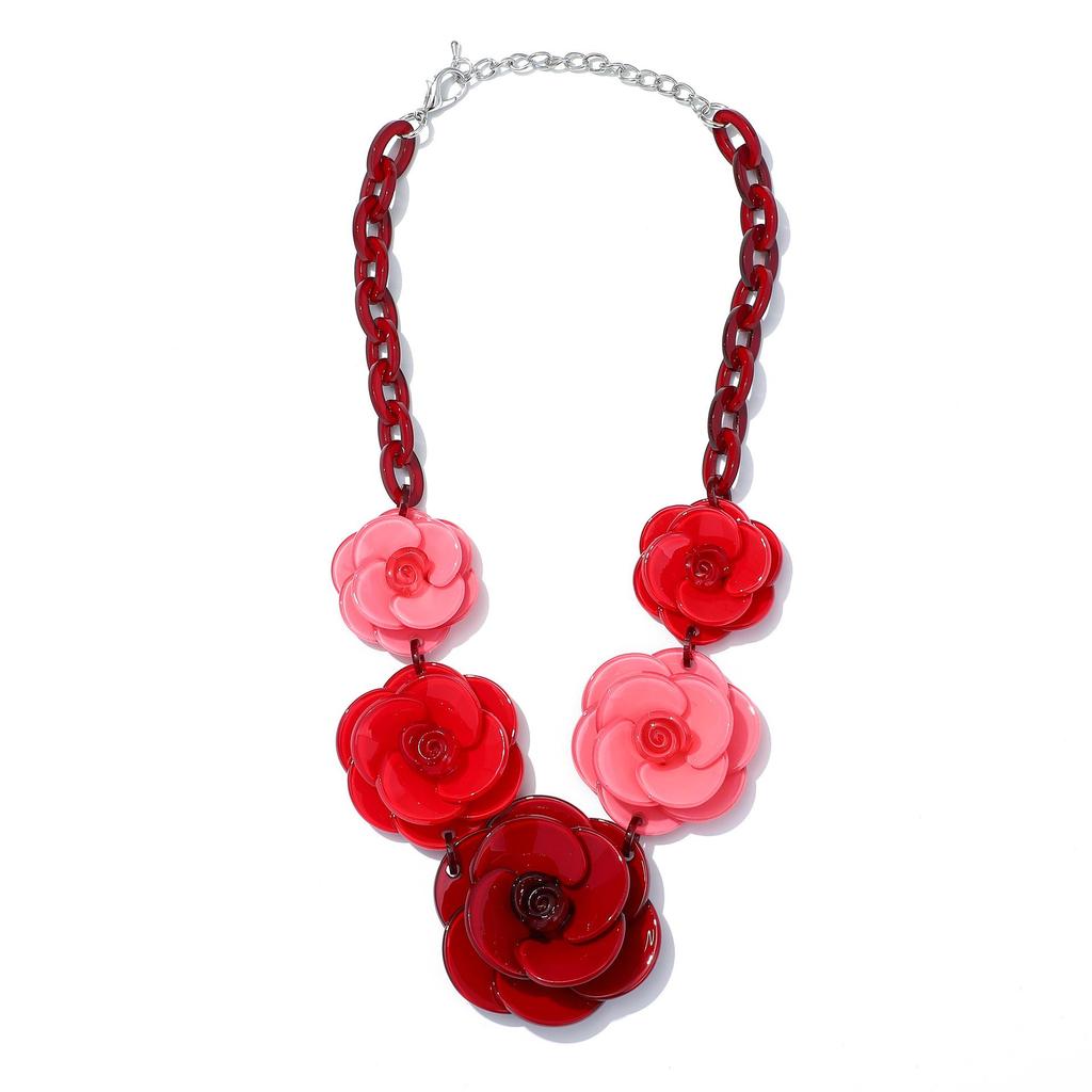 Bohemian Acrylic Flower Necklace - Colorful Rose Sweater Chain