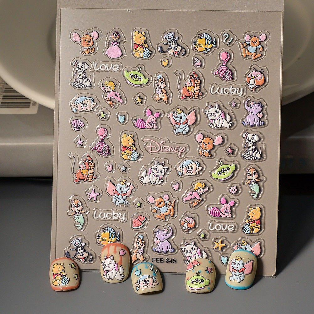 Cute Flying Elephant & Winnie the Pooh Nail Stickers - Adhesive, Waterproof Cartoon Decorations