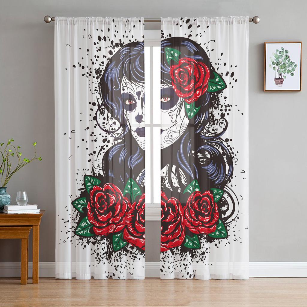 Krwawy odcisk dłoni Horror sylwetka przezroczyste zasłony do salonu nowoczesna zasłona typu woal sypialnia zasłony tiulowe zasłony okienne