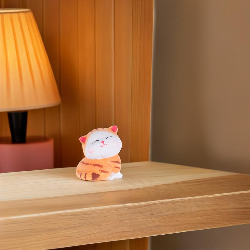 Hand-Carved Wooden Cat Sculpture Cute Kitten Miniature Desktop Decoration Vintage Wood Carving Cat Statue Home Decor