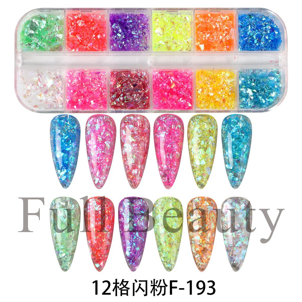 New Nail Glitter Ins Colorful Shell Paper 12 Grids Nail Glitter