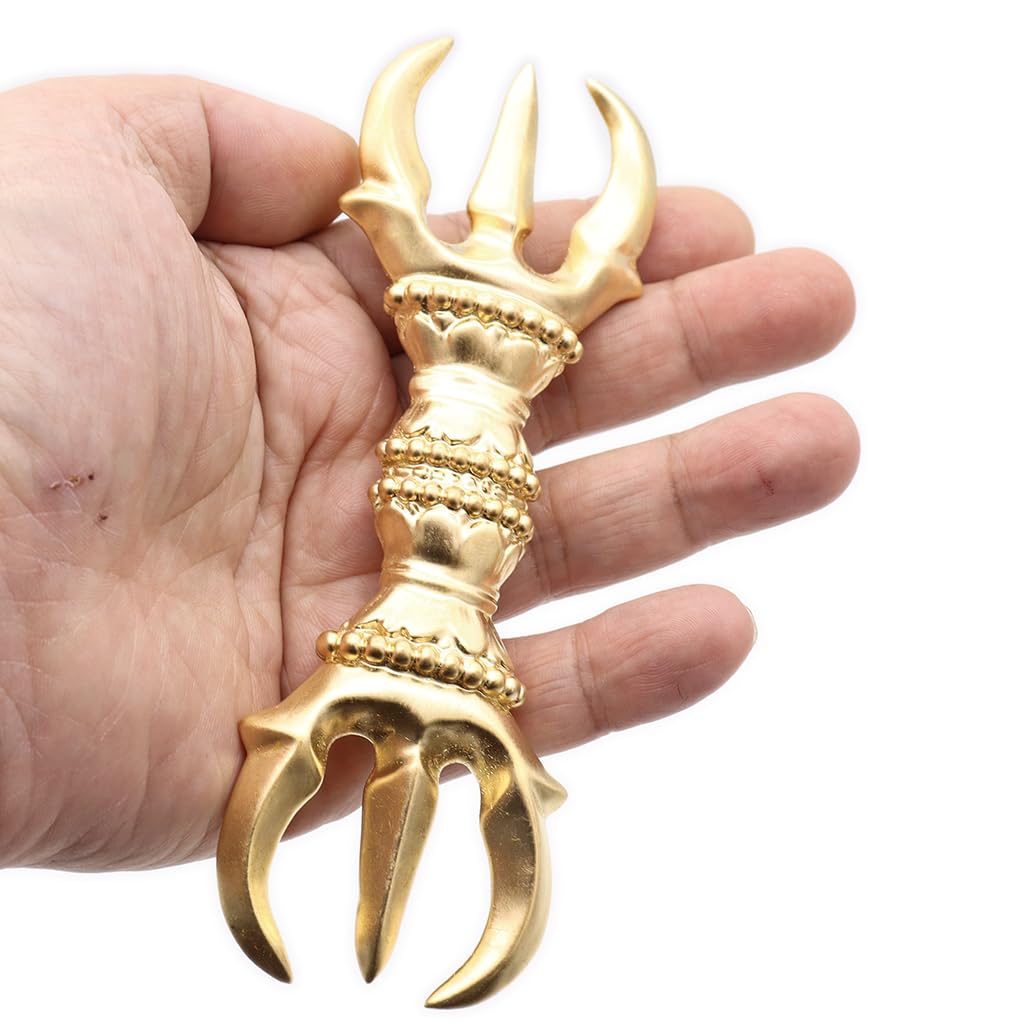 Kurita's Special Buddhist Statue [Buddhist Implement] 15cm Trident Vajra, Made of Cypress Wood with Gold Leaf, Wooden Carving, Buddhist Altar