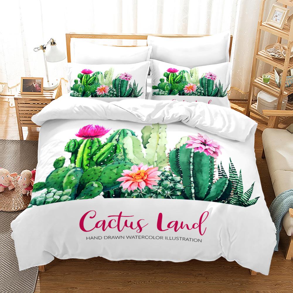 3D-Einzel-/Doppelbett-Pflanzenbettwäsche-Set, Kaktus-Bettbezug, 2/3-teilig, AU140 * 210, volle Größe, weiche Heimtextilien für Kinderzimmer