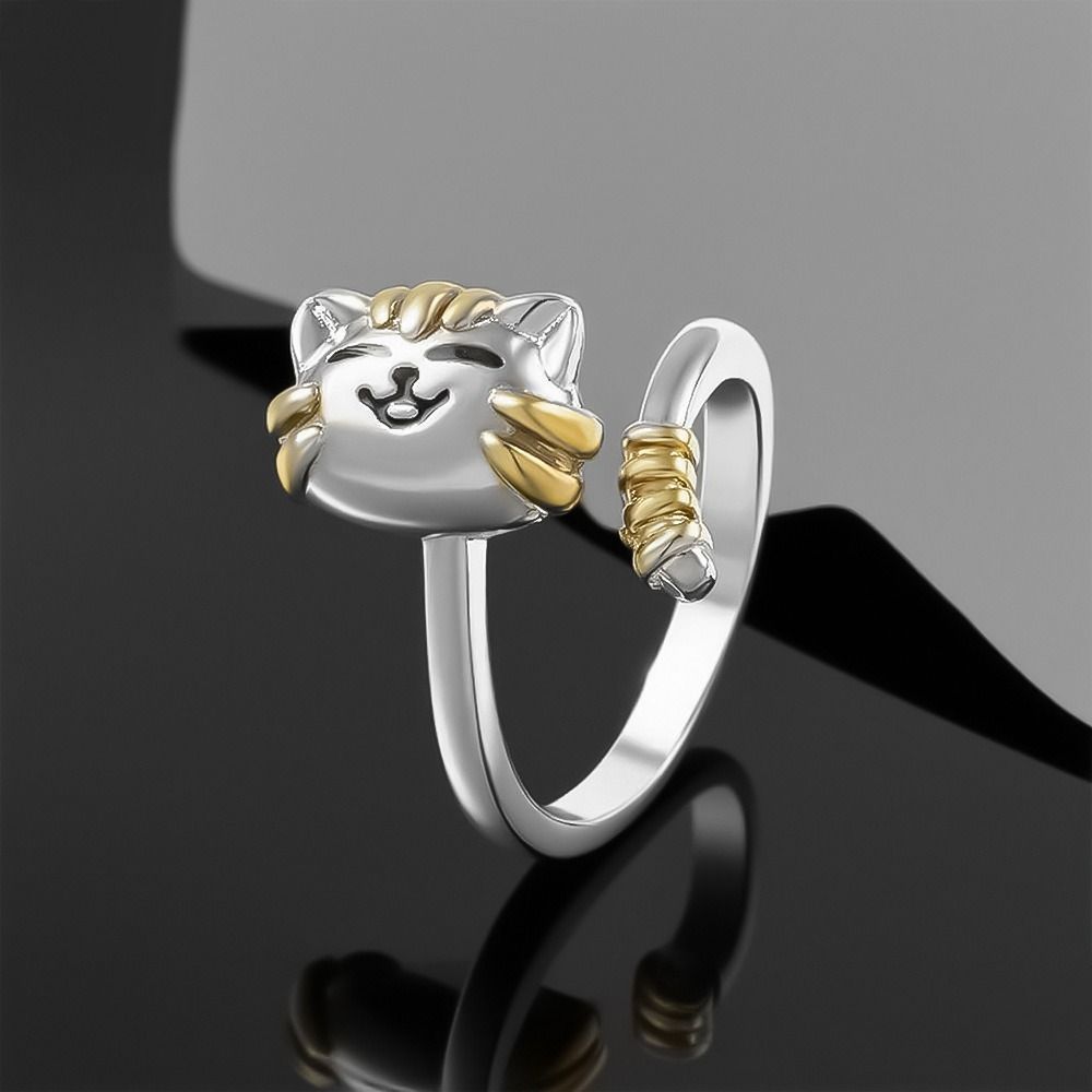 Durable Adjustable Fidget Spinner Rings Cute Cartoon Gold Silver Cat Kitten Rings Animal Open Rotate Freely Ring Girlfriends