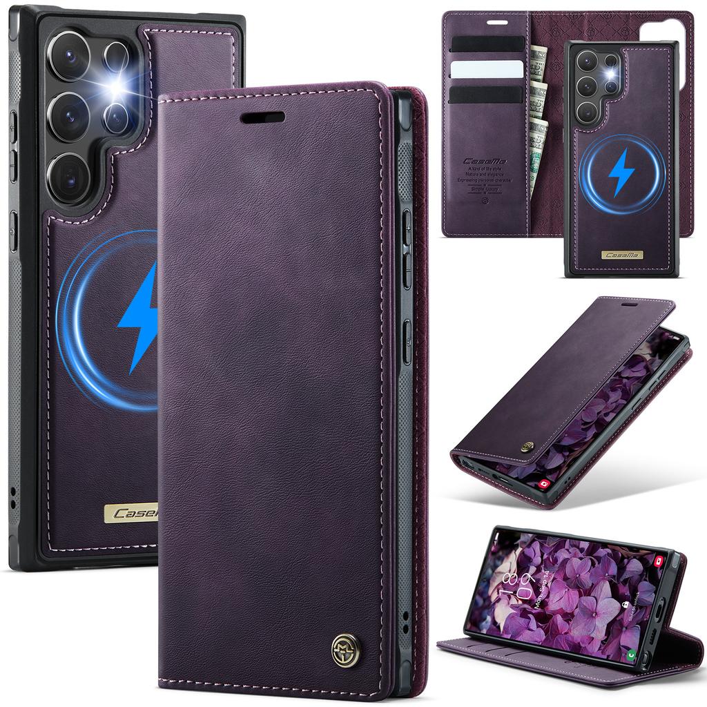 For Magsafe Charging Wallet Cards Leather Case For Samsung Galaxy S25 S24 S23 Ultra S22 S21 S20 2 in 1 Detachable Flip Cover