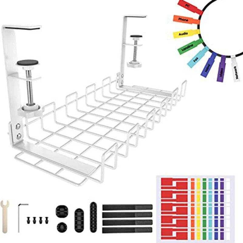 Комплект для прокладки кабелей без сверления, регулируемый и съемный органайзер для проводов под столом с стяжками для офиса и дома, не повреждает стол белый