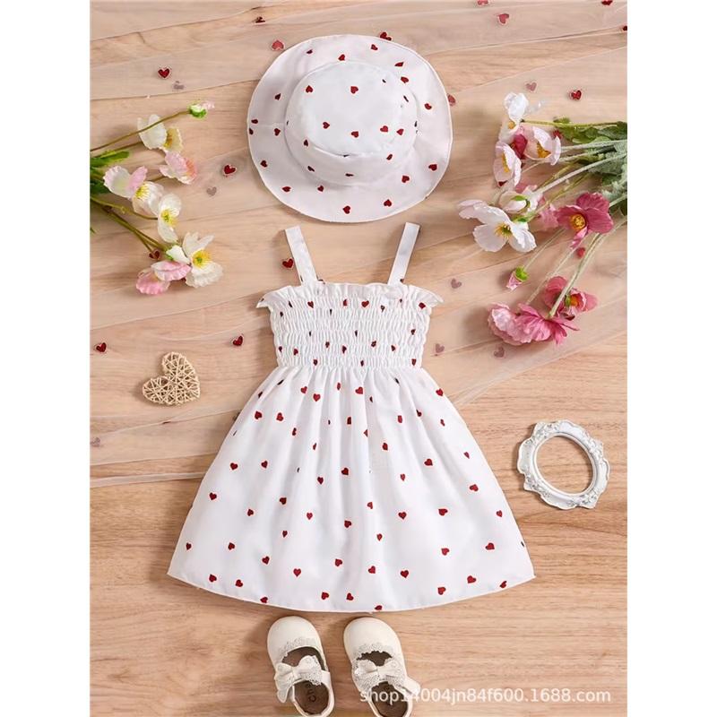0-3 Years Old Girl Fashion Princess Dress Summer Children's Cute Heart-shaped Print Dress With Hat