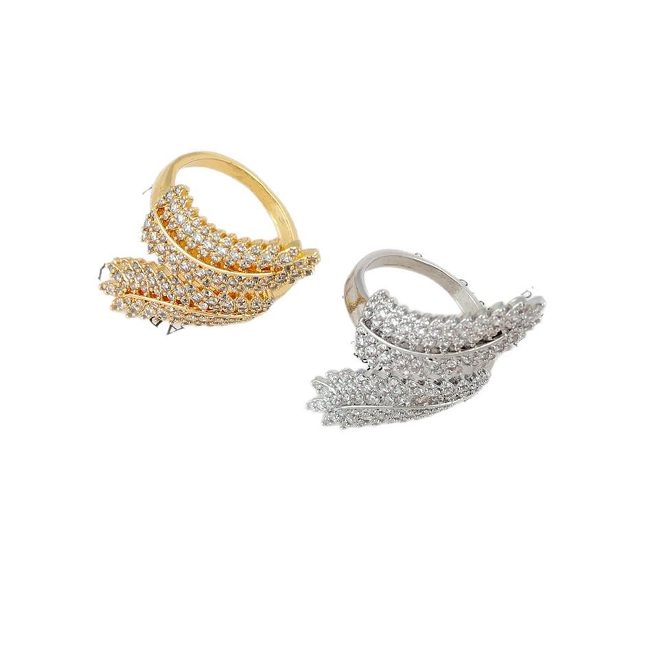 European American Zirconia Leaf Open Ring - Women's Stylish Temperament Index Finger Jewelry