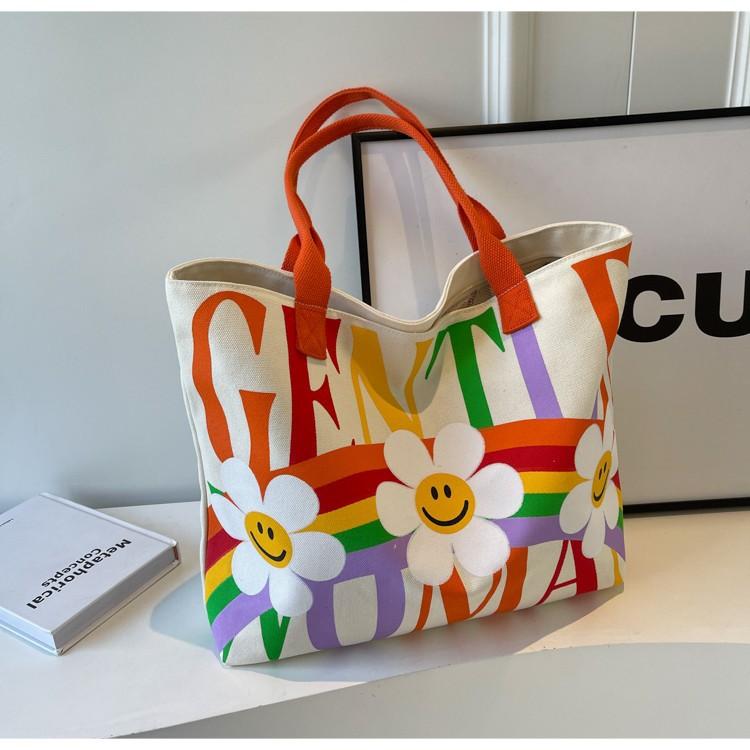

New canvas bag large capacity shoulder bag sunflower commuter bag handbag rainbow tote bag оранжевый
