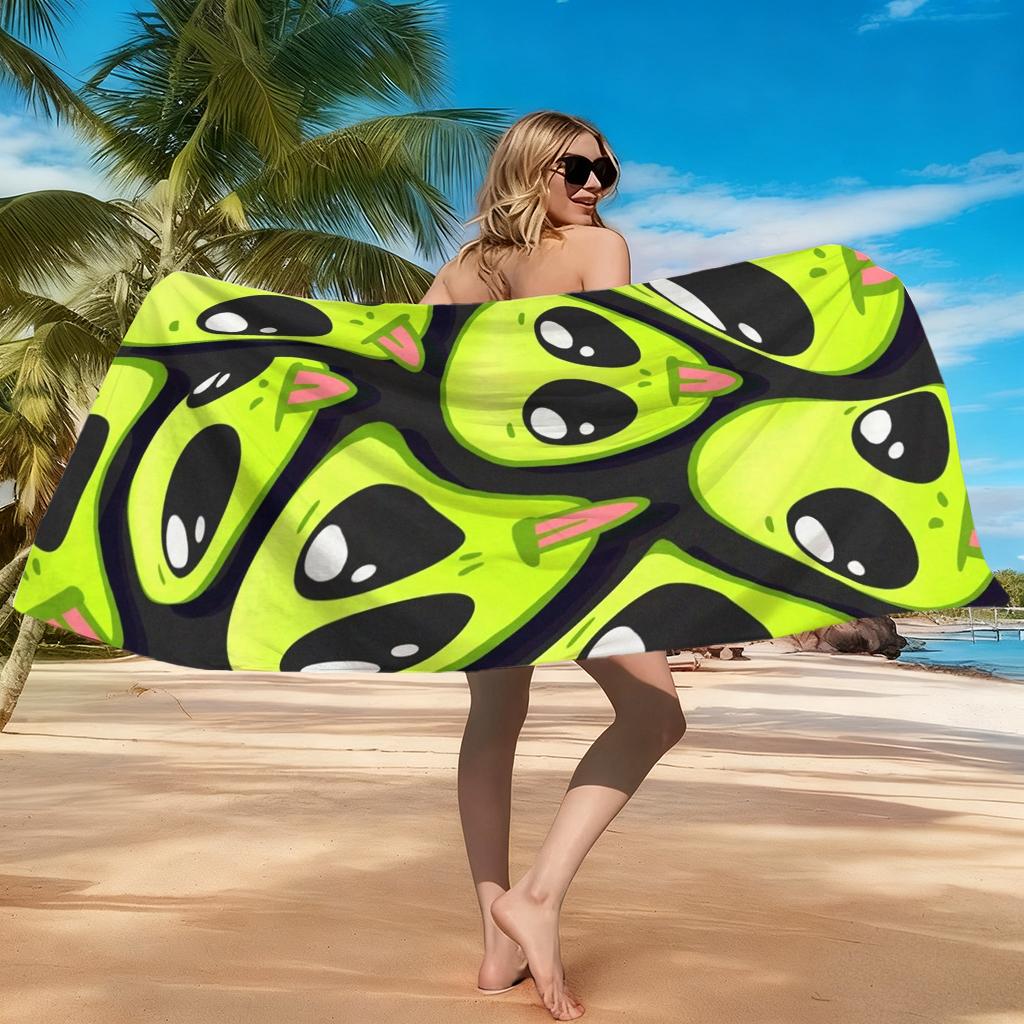1 Stück Lustiges Alien Emoji Strandtuch Schnelltrocknendes Handtuch Geeignet für Meeresufer Pool Camping Urlaub Yoga Für Familie Freunde Kinder