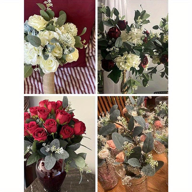 Artificial Eucalyptus Leaves Stems with White Seeds Short Silver Dollar Fake Green Leaf Stem Artificial Flowers Greenery Stems Plants
