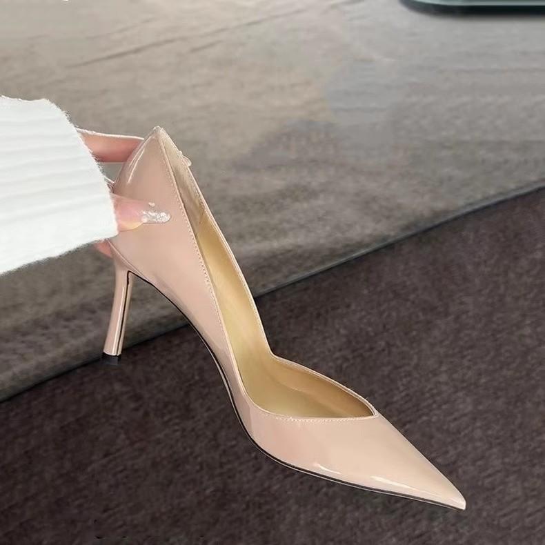 Fashion French pointy heels 2024 autumn new temperament beautiful fashion sexy shallow mouth single shoes with skirt women's shoes